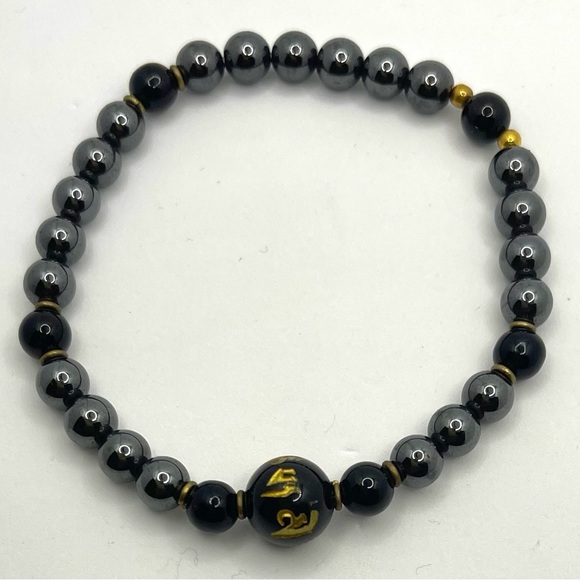 Vintage Natural Hematite, black onyx & Black Obsidian Beads bracelet - Picture 2 of 2